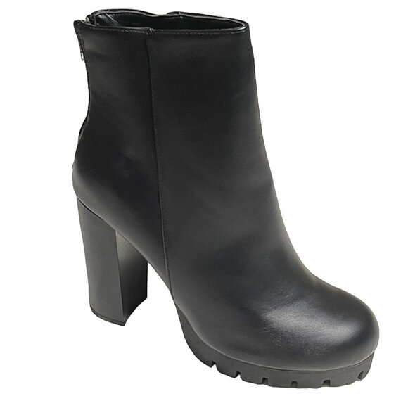 Wild Diva Women's Chunky High Heel Back Zip Lug Sole Mid-Calf Platform Boots - Picture 7 of 7